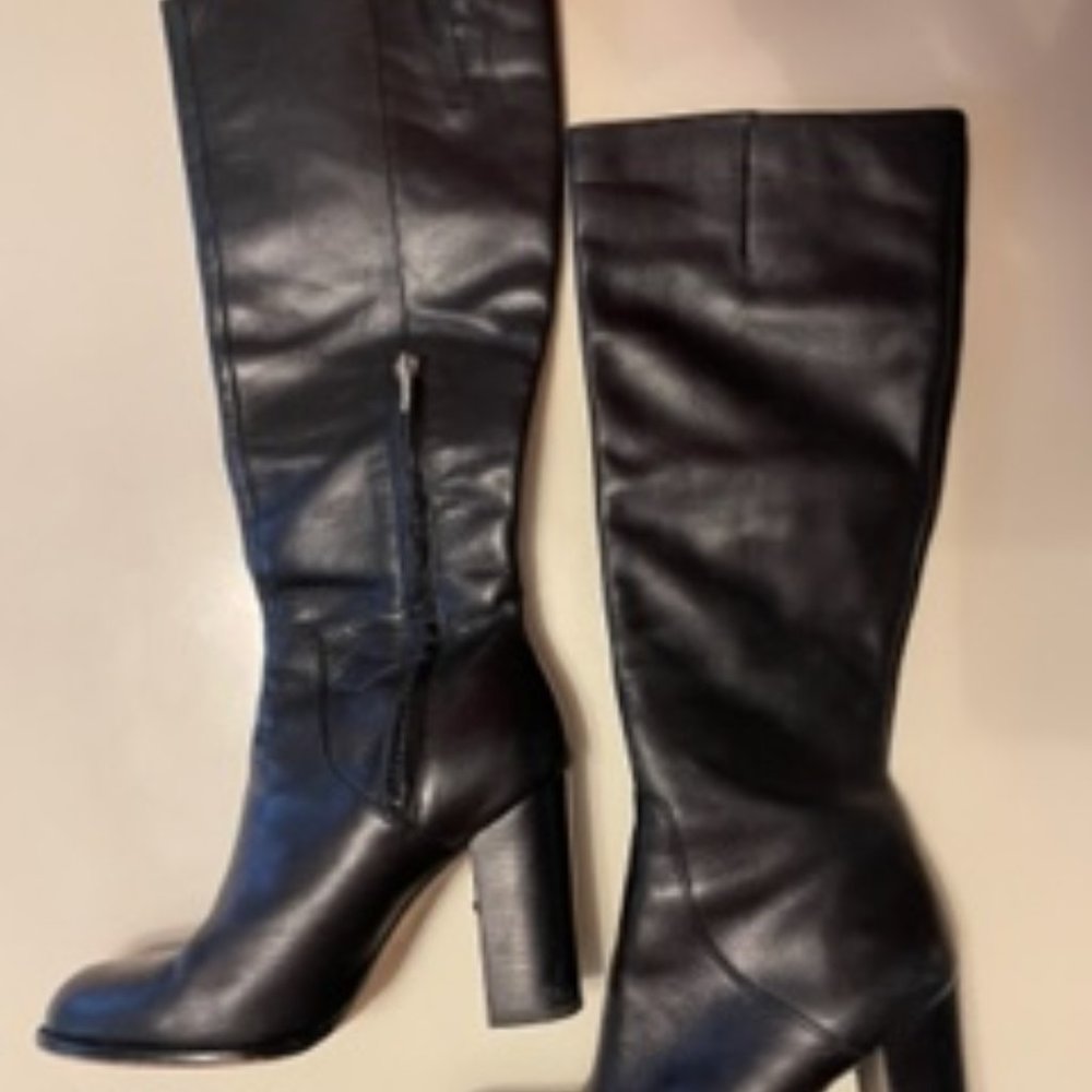 SAM EDELMAN - Size 8M,  Black Leather Boots - knee high - wide calf